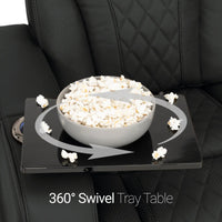 Luminis 365 Leather Home Theater Sofa in Ebony - Swivel Tray Table
