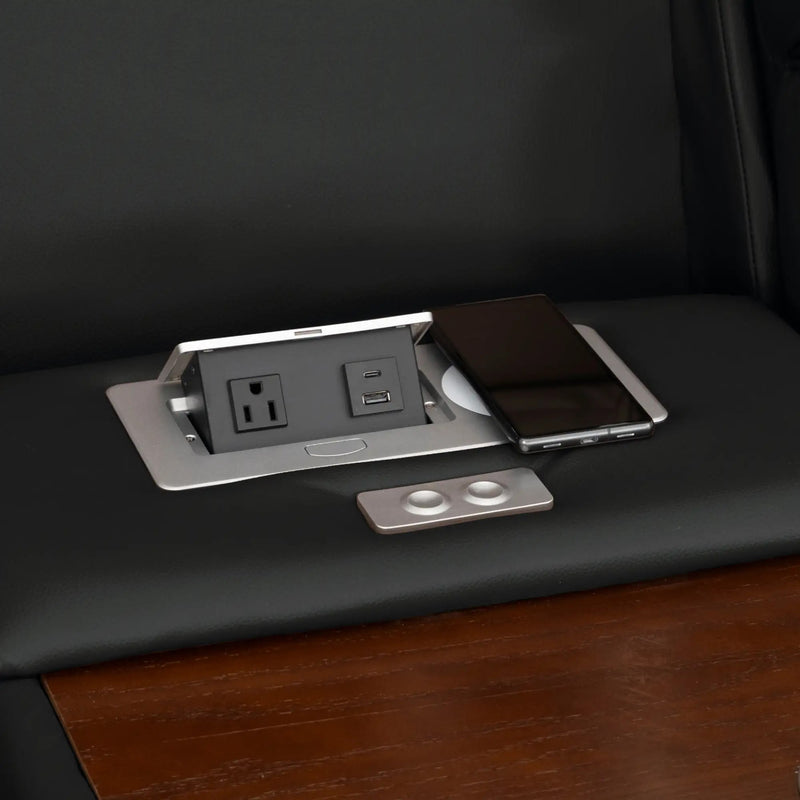 Luminis 365 Leather Home Theater Sofa in Ebony - Wireless Charging Pad