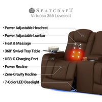 Virtuoso 365 HeatZeroᵀᴹ Leather Media Room Loveseat in Chestnut - Features