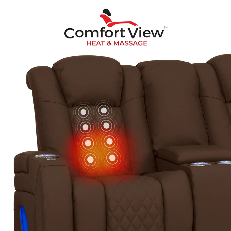 Virtuoso 365 HeatZeroᵀᴹ Leather Media Room Loveseat in Chestnut - Heat & Massage