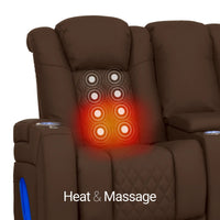 Virtuoso 365 HeatZeroᵀᴹ Leather Media Room Loveseat in Chestnut - Heat & Massage