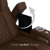 Virtuoso 365 HeatZeroᵀᴹ Leather Media Room Loveseat in Chestnut - Hidden In-Arm Storage