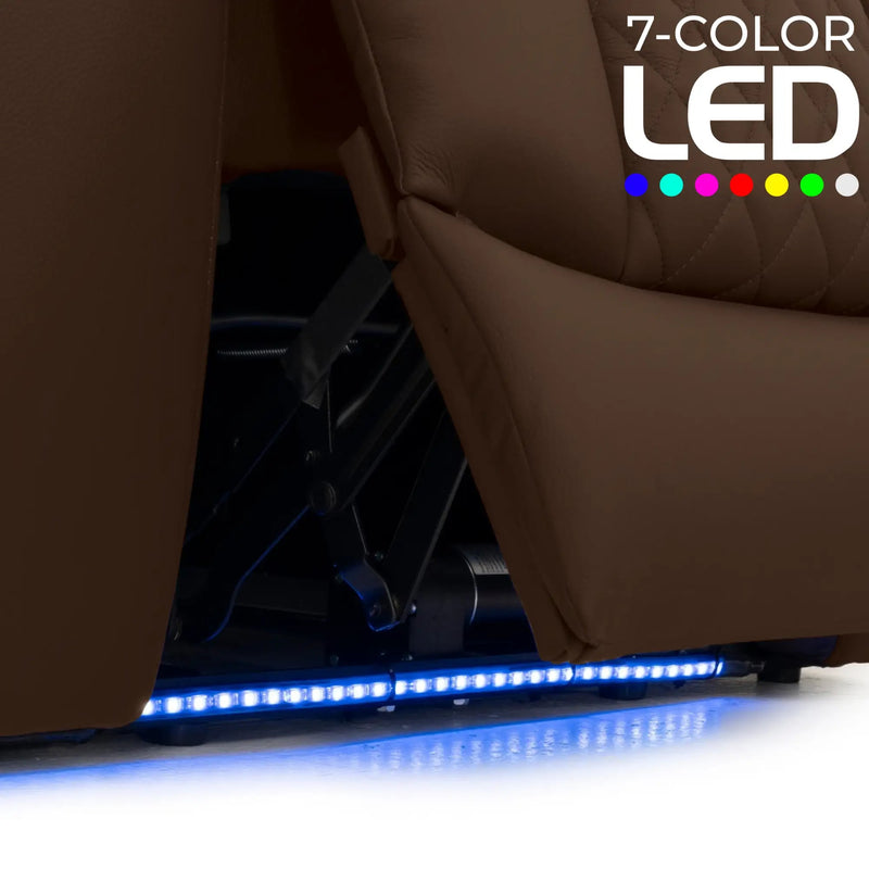 Virtuoso 365 HeatZeroᵀᴹ Leather Media Room Loveseat in Chestnut - 7-Color LED Baselights