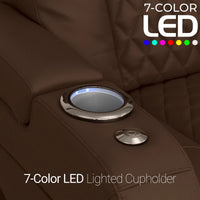 Virtuoso 365 HeatZeroᵀᴹ Leather Media Room Loveseat in Chestnut - 7-Color LED Cupholders
