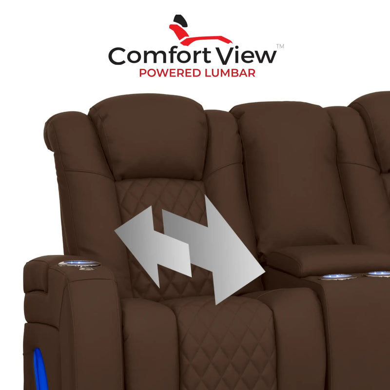 Virtuoso 365 HeatZeroᵀᴹ Leather Media Room Loveseat in Chestnut - Adjustable Power Lumbar