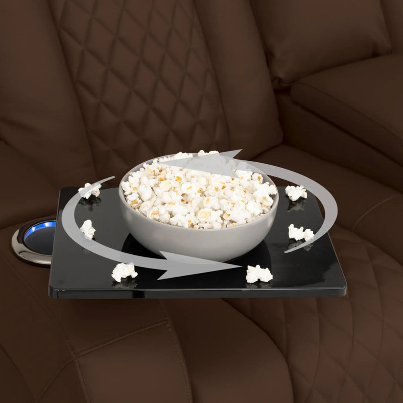 Virtuoso 365 HeatZeroᵀᴹ Leather Media Room Loveseat in Chestnut - Swivel Tray Table