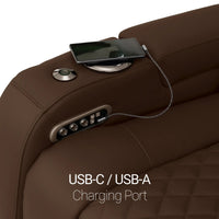 Virtuoso 365 HeatZeroᵀᴹ Leather Media Room Loveseat in Chestnut - USB-A / USB-C Charging Ports