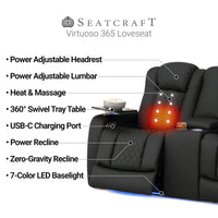 Virtuoso 365 HeatZeroᵀᴹ Leather Media Room Loveseat in Ebony - Features