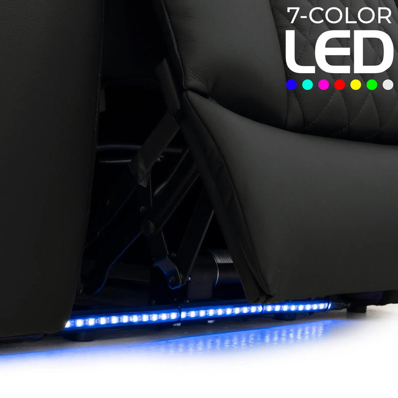 Virtuoso 365 HeatZeroᵀᴹ Leather Media Room Loveseat in Ebony - 7-Color LED Baselights