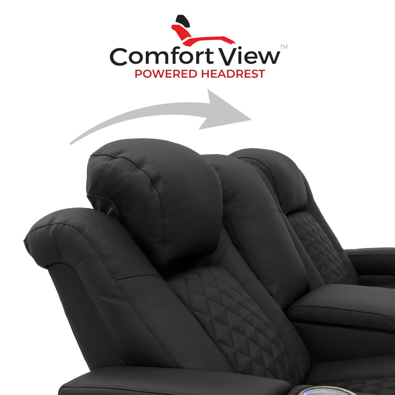 Virtuoso 365 HeatZeroᵀᴹ Leather Media Room Loveseat in Ebony - Adjustable Power Headrest