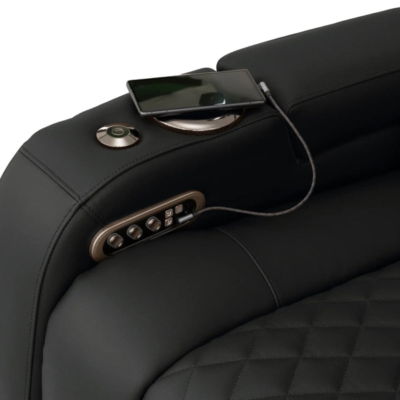 Virtuoso 365 HeatZeroᵀᴹ Leather Media Room Loveseat in Ebony - USB-A / USB-C Charging Ports