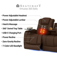 Virtuoso 365 HeatZeroᵀᴹ Leather Media Room Sofa in Chestnut - Features