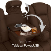 Virtuoso 365 HeatZeroᵀᴹ Leather Media Room Sofa in Chestnut - Fold-Down Table