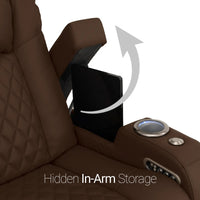 Virtuoso 365 HeatZeroᵀᴹ Leather Media Room Sofa in Chestnut - Hidden In-Arm Storage