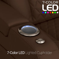 Virtuoso 365 HeatZeroᵀᴹ Leather Media Room Sofa in Chestnut - 7-Color LED Cupholders