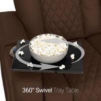 Virtuoso 365 HeatZeroᵀᴹ Leather Media Room Sofa in Chestnut - Swivel Tray Table