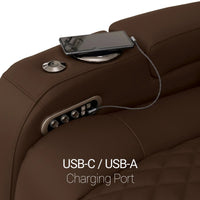 Virtuoso 365 HeatZeroᵀᴹ Leather Media Room Sofa in Chestnut - USB-A / USB-C Charging Ports