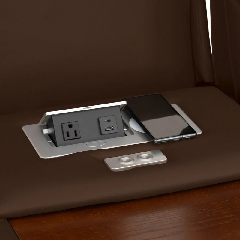 Virtuoso 365 HeatZeroᵀᴹ Leather Media Room Sofa in Chestnut - Wireless Charging Pad
