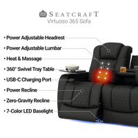 Virtuoso 365 HeatZeroᵀᴹ Leather Media Room Sofa in Ebony - Features