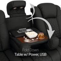 Virtuoso 365 HeatZeroᵀᴹ Leather Media Room Sofa in Ebony - Fold-Down Table