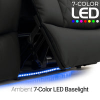 Virtuoso 365 HeatZeroᵀᴹ Leather Media Room Sofa in Ebony - 7-Color LED Baselights