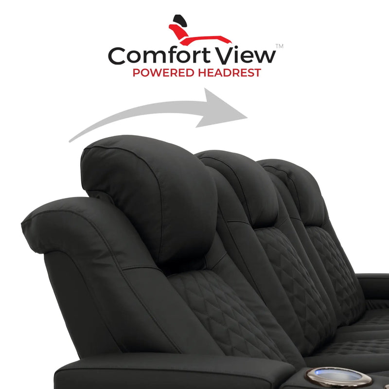 Virtuoso 365 HeatZeroᵀᴹ Leather Media Room Sofa in Ebony - Adjustable Power Headrest