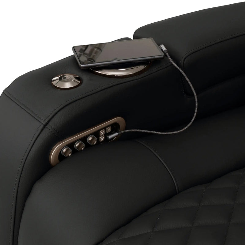 Virtuoso 365 HeatZeroᵀᴹ Leather Media Room Sofa in Ebony - USB-A / USB-C Charging Ports