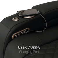 Virtuoso 365 HeatZeroᵀᴹ Leather Media Room Sofa in Ebony - USB-A / USB-C Charging Ports