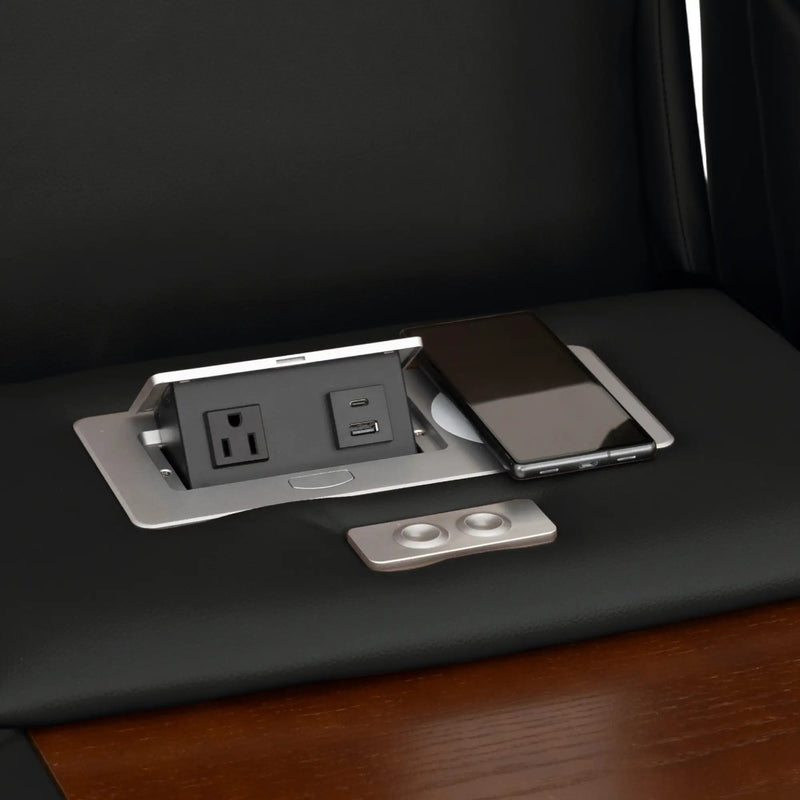 Virtuoso 365 HeatZeroᵀᴹ Leather Media Room Sofa in Ebony - Wireless Charging Pad