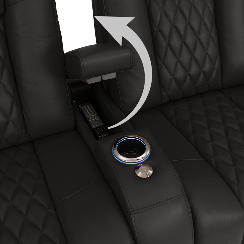 Hidden In-Arm Storage Armrests of this seat open