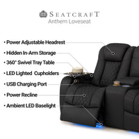Seatcraft Anthem Sofa & Loveseat Italian Leather, Powered Headrest, Power Recline