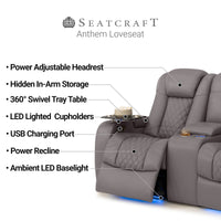 Seatcraft Anthem Sofa & Loveseat Italian Leather, Powered Headrest, Power Recline