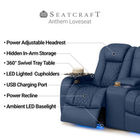 Seatcraft Anthem Sofa & Loveseat Italian Leather, Powered Headrest, Power Recline