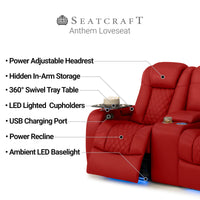 Seatcraft Anthem Sofa & Loveseat Italian Leather, Powered Headrest, Power Recline