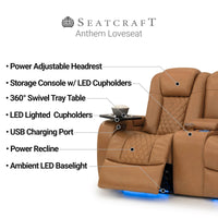 Seatcraft Anthem Sofa & Loveseat Italian Leather, Powered Headrest, Power Recline