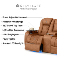 Seatcraft Anthem Sofa & Loveseat Italian Leather, Powered Headrest, Power Recline
