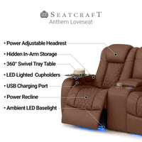 Seatcraft Anthem Sofa & Loveseat Italian Leather, Powered Headrest, Power Recline