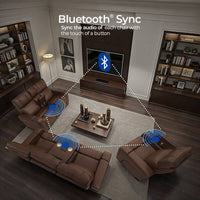 Seatcraft Vibrato SoundShaker Immersive Audio w/ Bluetooth Sync, Top Grain Leather Home Theater Sofa