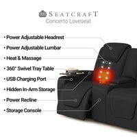 Seatcraft Concerto Heat & Massage Sofa & Loveseat, Italian Leather, Powered Headrest, Powered Lumbar, Power Recline
