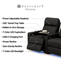 Monterey Chaise CoolZeroᵀᴹ Italian Leather Home Theater Seating
