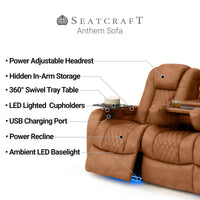 Seatcraft Anthem Sofa Italian Leather, Powered Headrest, Power Recline