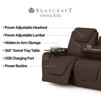 Seatcraft Vienna Sofa Italian Leather, Powered Headrest & Lumbar, Power Recline