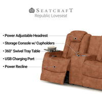 Seatcraft Republic Sofa Italian Leather, Powered Headrest, Power Recline