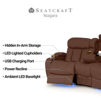 Seatcraft Niagara Italian Leather Sofa, Power Recline