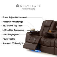 Seatcraft Anthem Sofa Italian Leather, Powered Headrest, Power Recline