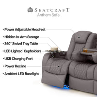 Seatcraft Anthem Sofa Italian Leather, Powered Headrest, Power Recline