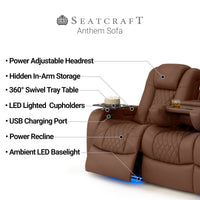 Seatcraft Anthem Sofa & Loveseat Italian Leather, Powered Headrest, Power Recline