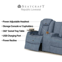 Seatcraft Republic Sofa Italian Leather, Powered Headrest, Power Recline