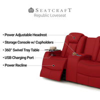 Seatcraft Republic Sofa Italian Leather, Powered Headrest, Power Recline
