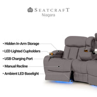 Seatcraft Niagara Italian Leather Sofa, Power or Manual Recline